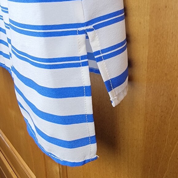 Talbots Blue & White Striped Roll Tab Sleeve Tunic Blouse - S - Picture 10 of 12